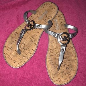 Michael Kors Silver cork women’s size 8 flip flops